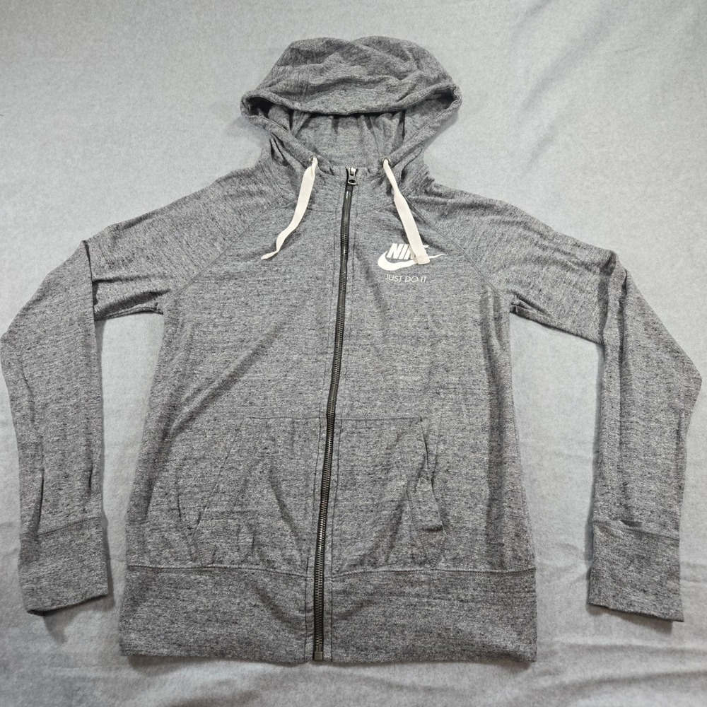 Nike Sportswear Gym Vintage Full Zip Hoodie Gray 883729-091 Womens Small